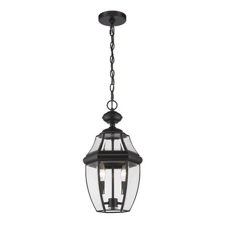 Z-LITE Westover 2 Light Outdoor Chain Mount Ceiling Fixture, Black & Clear Beveled 580CHM-BK
